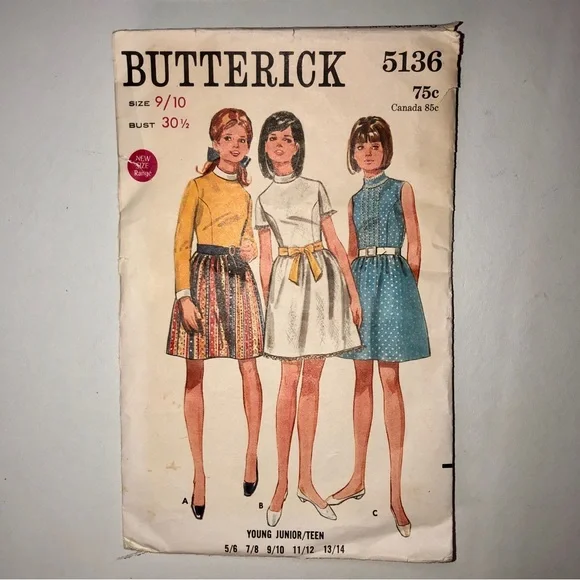 Butterick | Other | Circa 96s Vintage Butterick 5136 Dress Cut Sewing  Pattern 910 Juniorteen | Poshmark